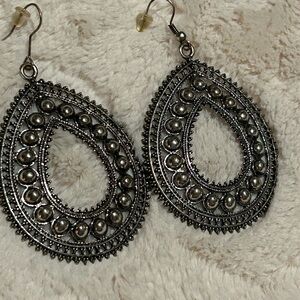Ornate Silver and Black Filigree Teardrop Earrings